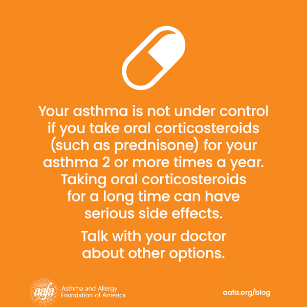 An orange box with information on oral corticosteroids and asthma