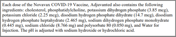 Novavax COVID-19 Ingredients