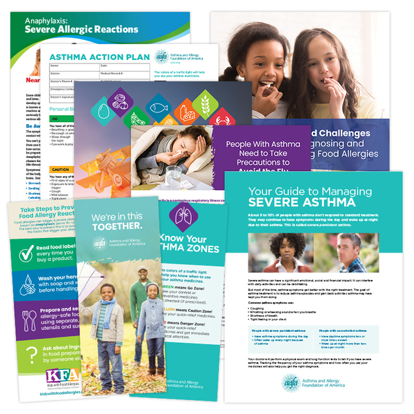 A grouping of asthma and food allergy educational handouts