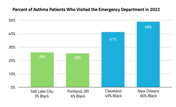Bar chart that shows percent of asthma patients who visited the emergency department in 2022