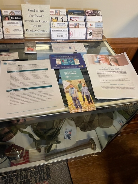 A display of asthma educational handouts